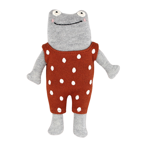 Babyrassel 'Frosch' in Grau aus Strickstoff