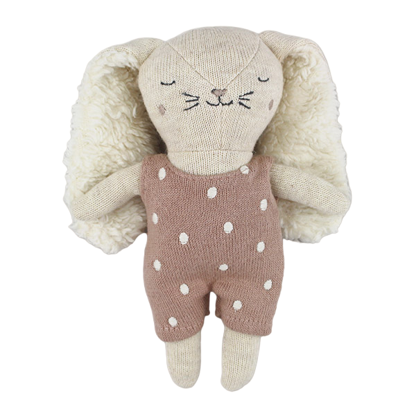 Babyrassel 'Hase' mit Anzug in Puderrosa aus Strickstoff