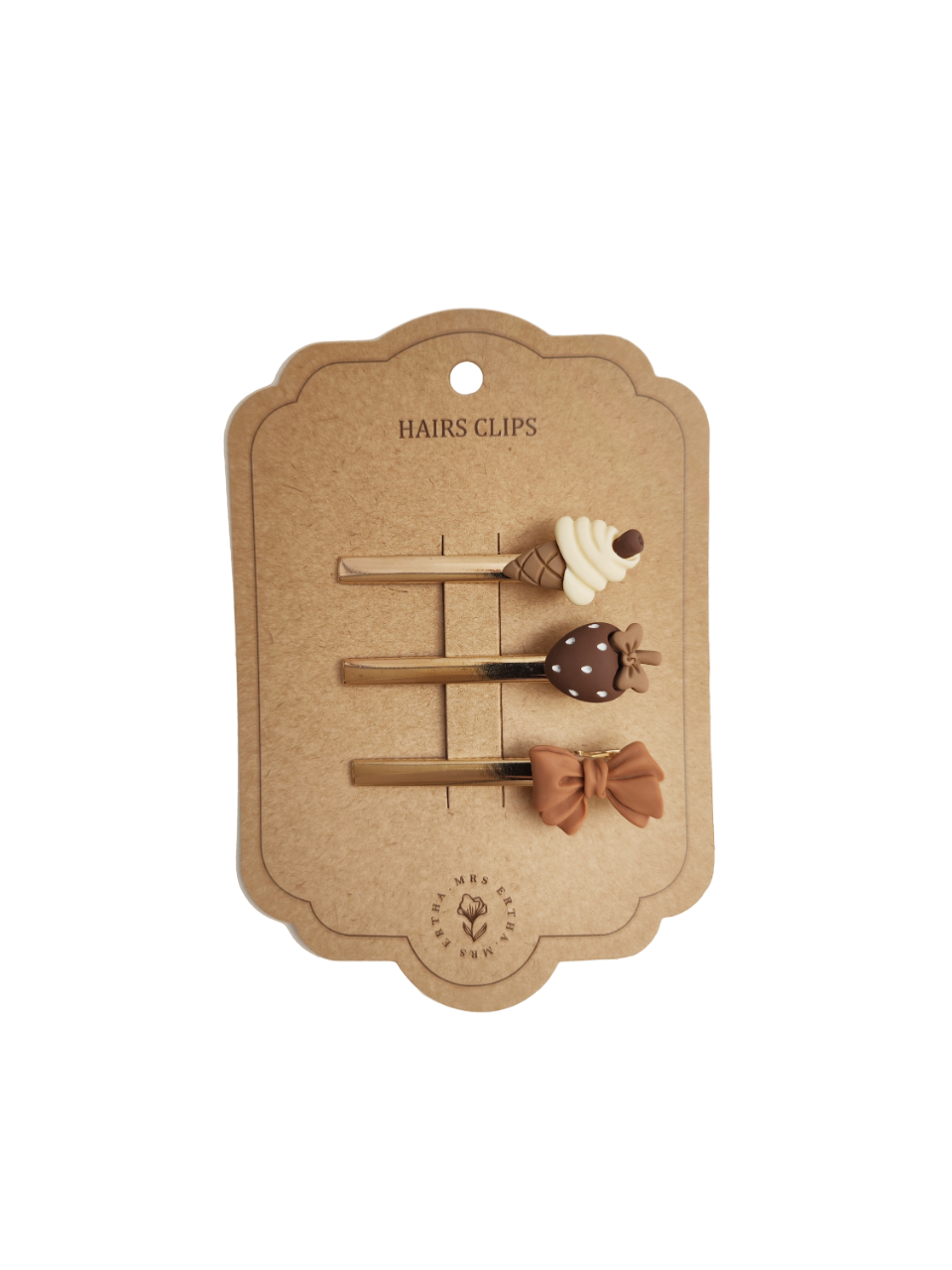 Haarspangen 3er Set 'Eis, Erdbeere, Schleife'