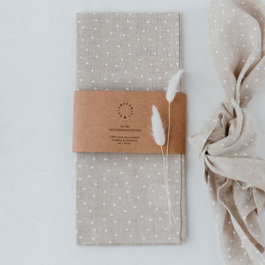 Leinen Geschirrtücher Natur 'Punkte' 2er Set